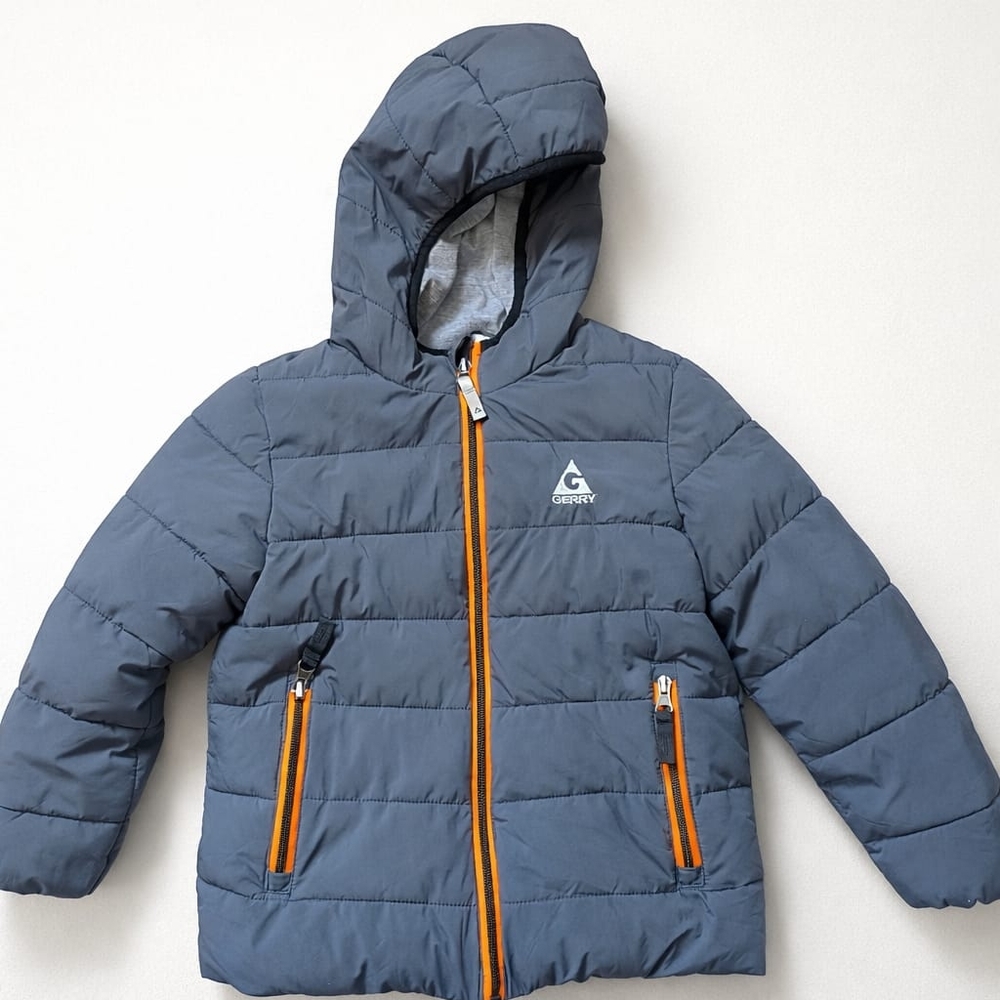 Gerry Kids Hooded Puffer Jacket in Slate Blue with Orange Trim